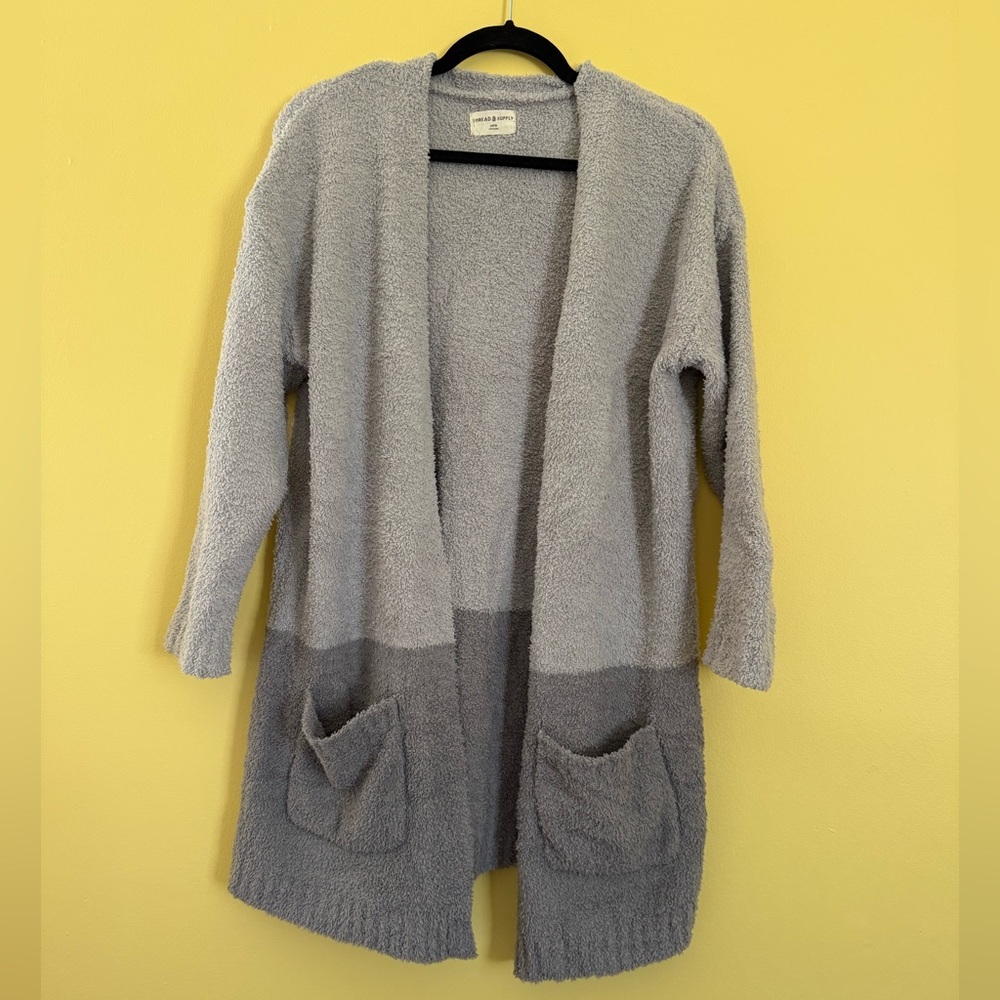 Plush Gray Sweater Cardigan